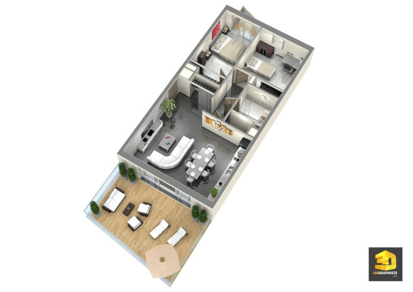 Plan de vente appartement t3 - axonométrie