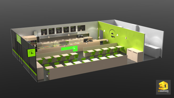 perspective 3D du restaurant green sur mesure