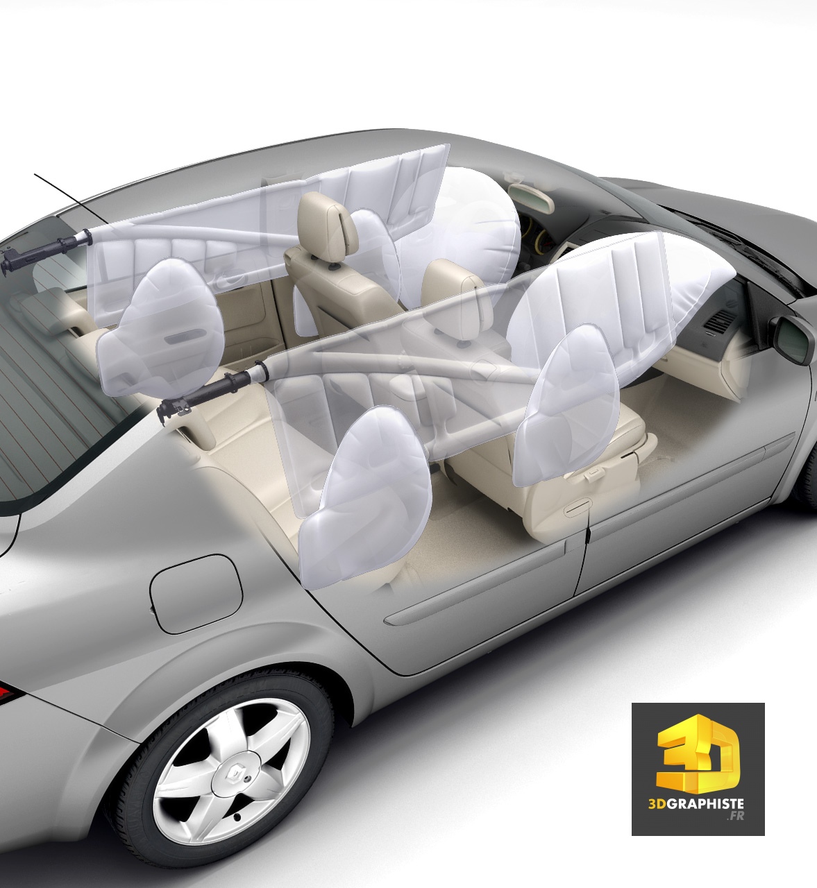 Illustration Technique 3D – Les airbags d'une voiture 