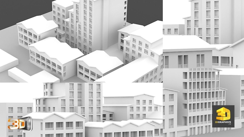 infographiste architecture - modelisation d'immeubles 3D en volumetrie - Maquette blanche