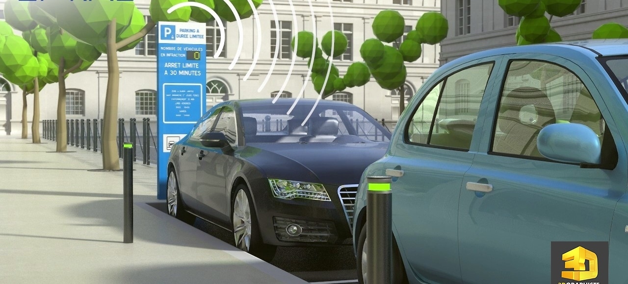 animation 3d parking stationnement parcometre