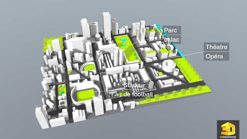 plan de ville en 3D interactive - WebGL