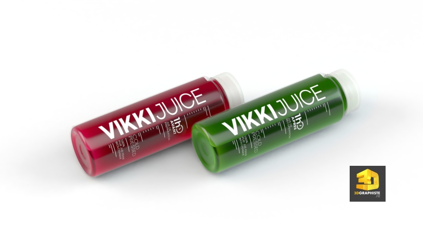 rendu 3d de 2 bouteilles de jus - Vikki Juice