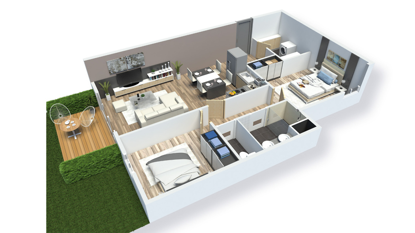 plan de vente appartement meublé - résidence a saint-quay - infographie 3d