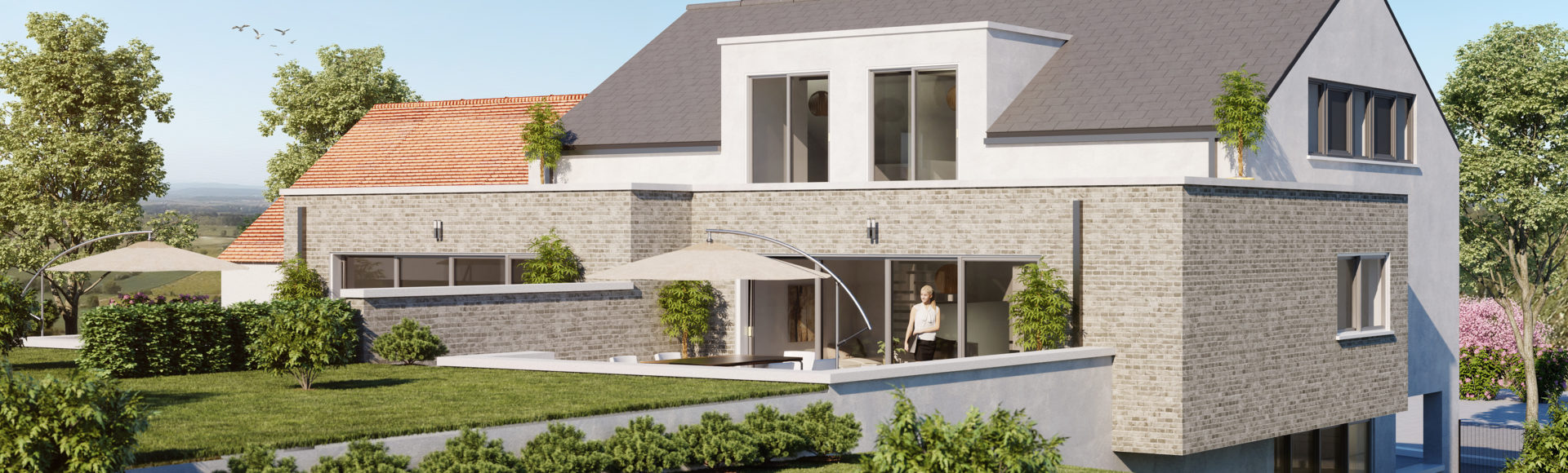1 perspective extérieure d'une villa en Belgique - Infographiste 3D architecture et immobilier freelance Belgique