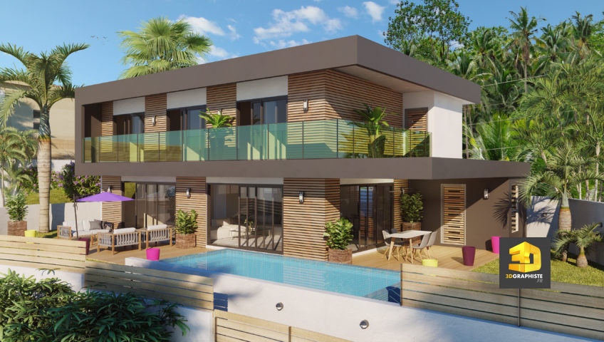 perspective 3D immobilière - villa Nouvelle-Calédonie Nouméa freelance