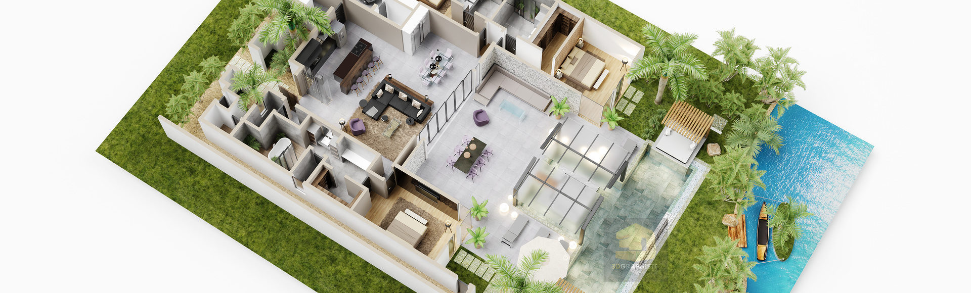 axonométrie - plan 3d villa de luxe